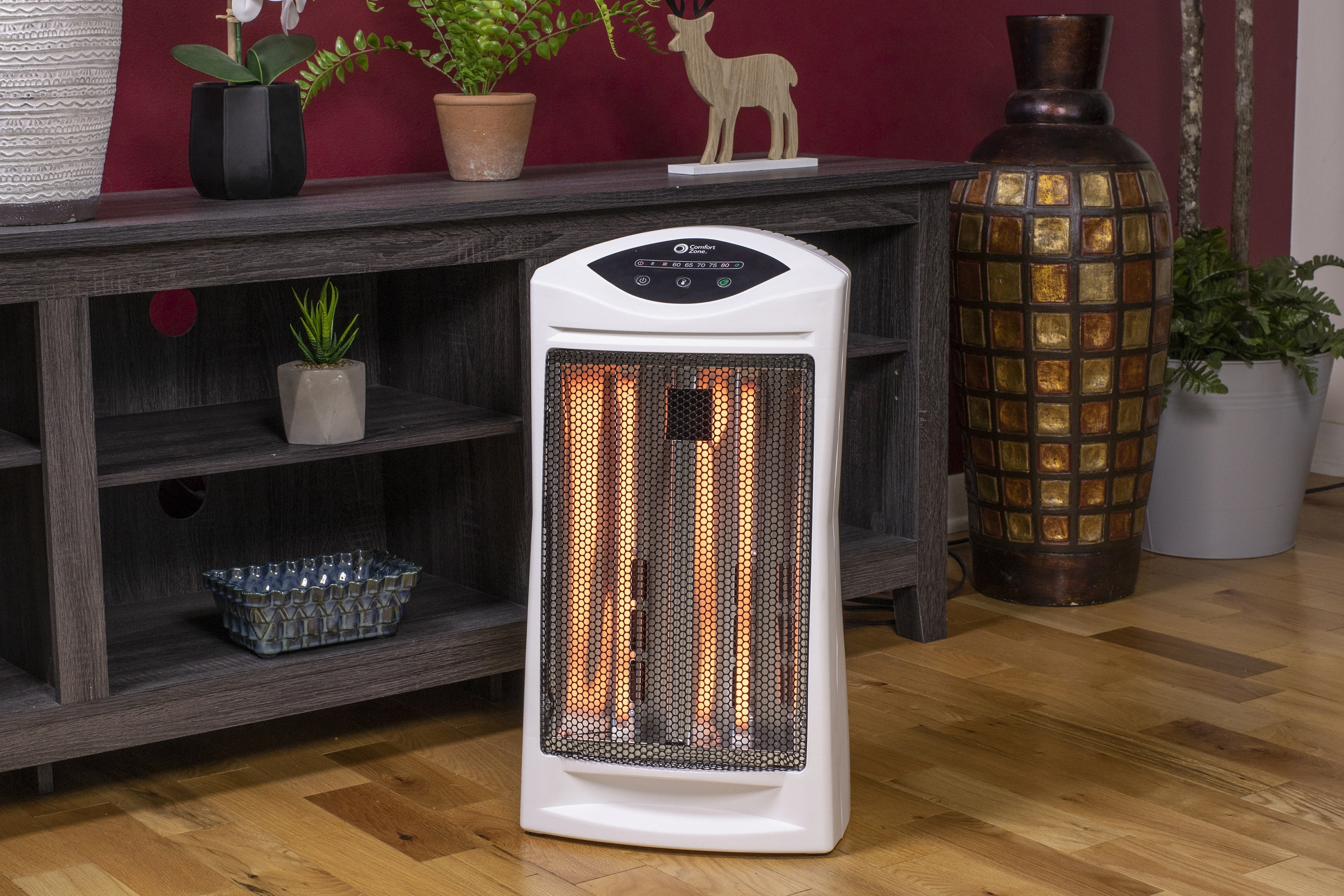 Comfort Zone 750/1,500-Watt Energy Save Digital Radiant Tower Heater with Overheat Sensor and Power Indicator Light, White