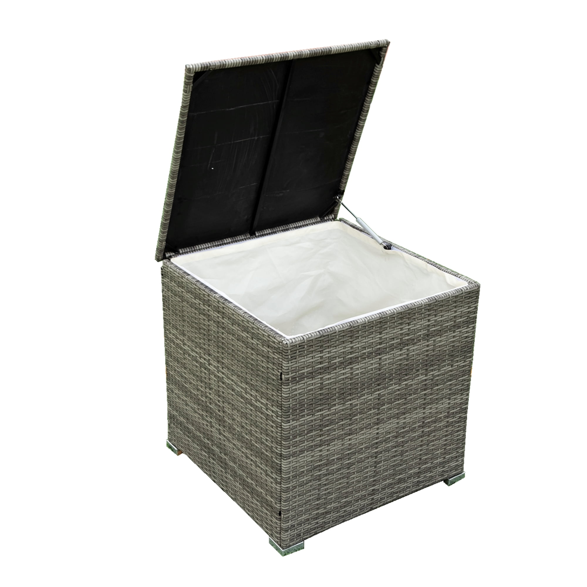 4 Piece Wicker Patio Sofa Set, PE Rattan Outdoor Sectional Sofa Set with Loveseat, Coffee Table and Storage Box, Outdoor Furniture Patio Conversation Sets for Garden Deck Porch Backyard, JA2349