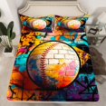 thumbnail image 2 of Homewish Female Men Adults Ball Gamer Baseball Full Size Sheets 4-Piece,Abstract Vintage Graffiti Splash Breathable Bed Sheets,Sport Theme Lightweight Sheet Sets,Super Cozy Room Decor, 2 of 7