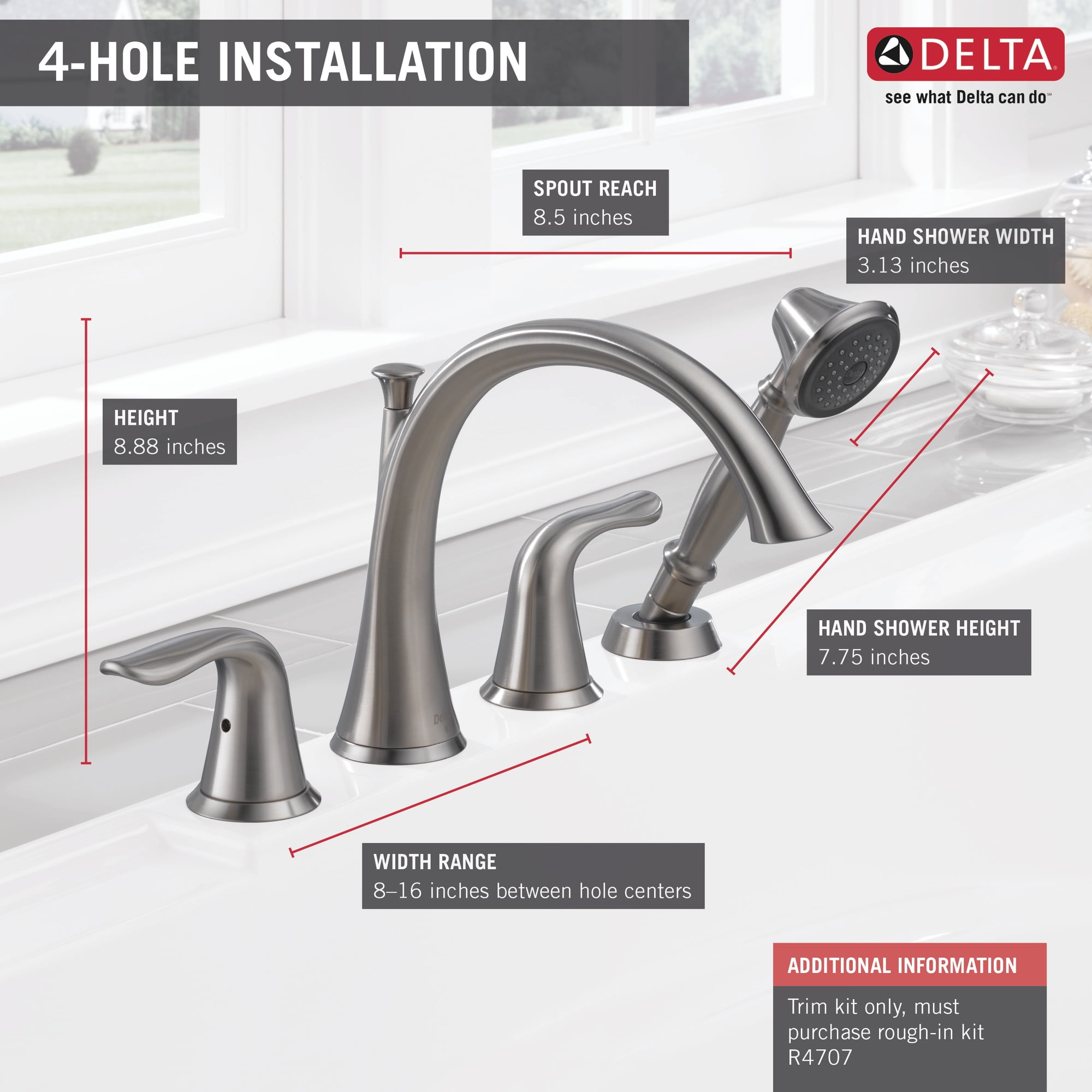 Delta Lahara Roman Tub With Hand Shower Trim In Stainless T4738 Ss