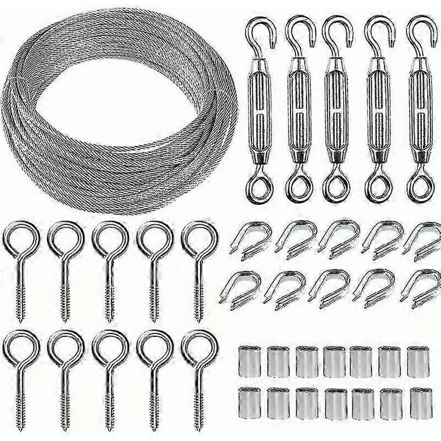 30m/2mm Stainless Steel Wire Rope Kit With M5 Heavy Duty Wire Tensioner, Fence Wire Roll Kit, Cable Guardrail Kit, Garden Wire Tensioners For Climbing