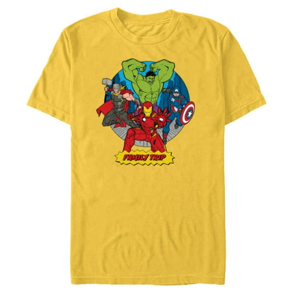Marvel Avengers City Scene Super Hero Family Trip - Short Sleeve Blended T-Shirt for Adults - Customized-Yellow