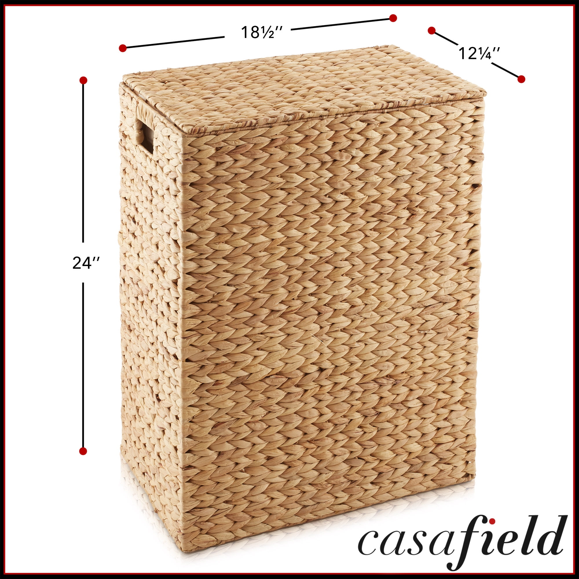 Casafield Large Laundry Hamper with Lid and Removable Liner Bag - Natural, Woven Water Hyacinth Laundry Basket for Clothes