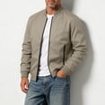 thumbnail image 3 of Men's Casual Bomber Jacket Business Stand Collar Solid Color Casual Baseball Jacket Winter Fall Versatile Short Windbreaker Jacket with Zipper Pockets, 3 of 5