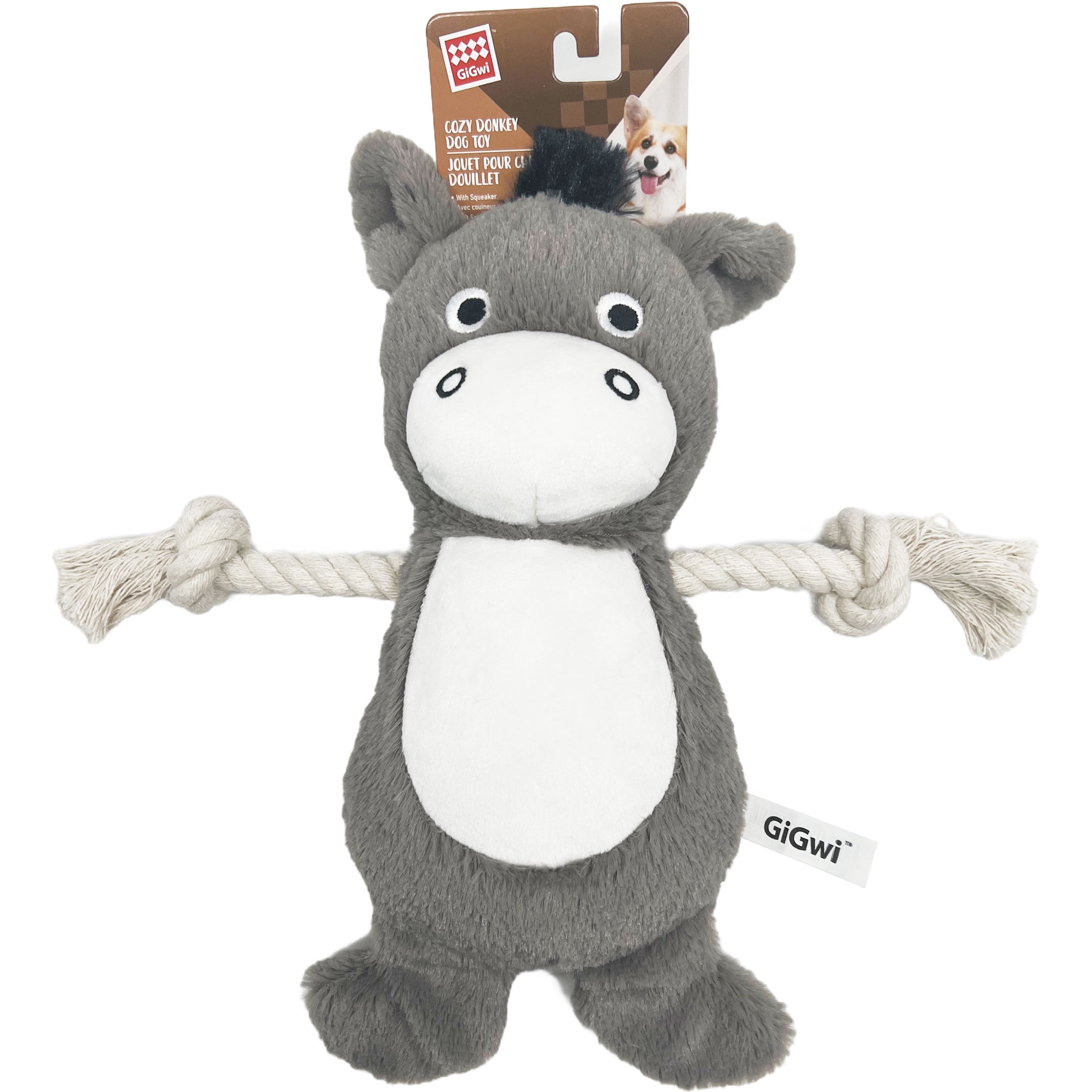 GiGwi 12" Squeaker with Rope Cozy Donkey Dog Toy