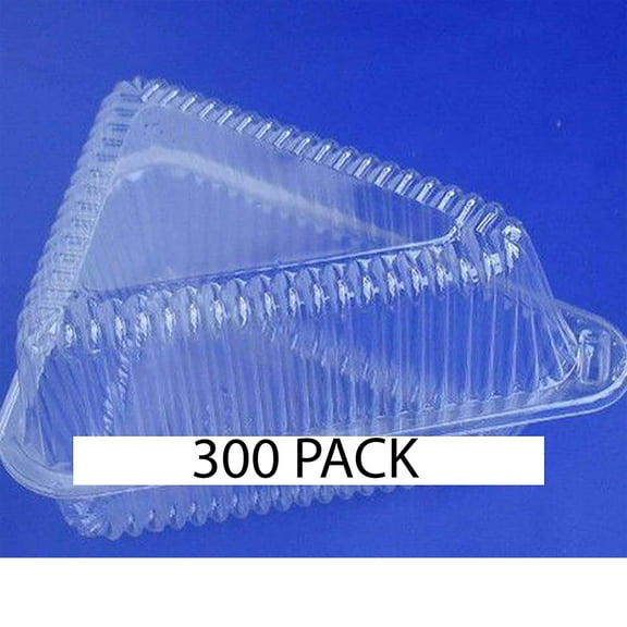 "300 PACK - 5 3/8"" x 4 3/8"" x 2 1/2"" Clear OPS Wedge Single-Slice Pie Container with Shallow Dome Lid"