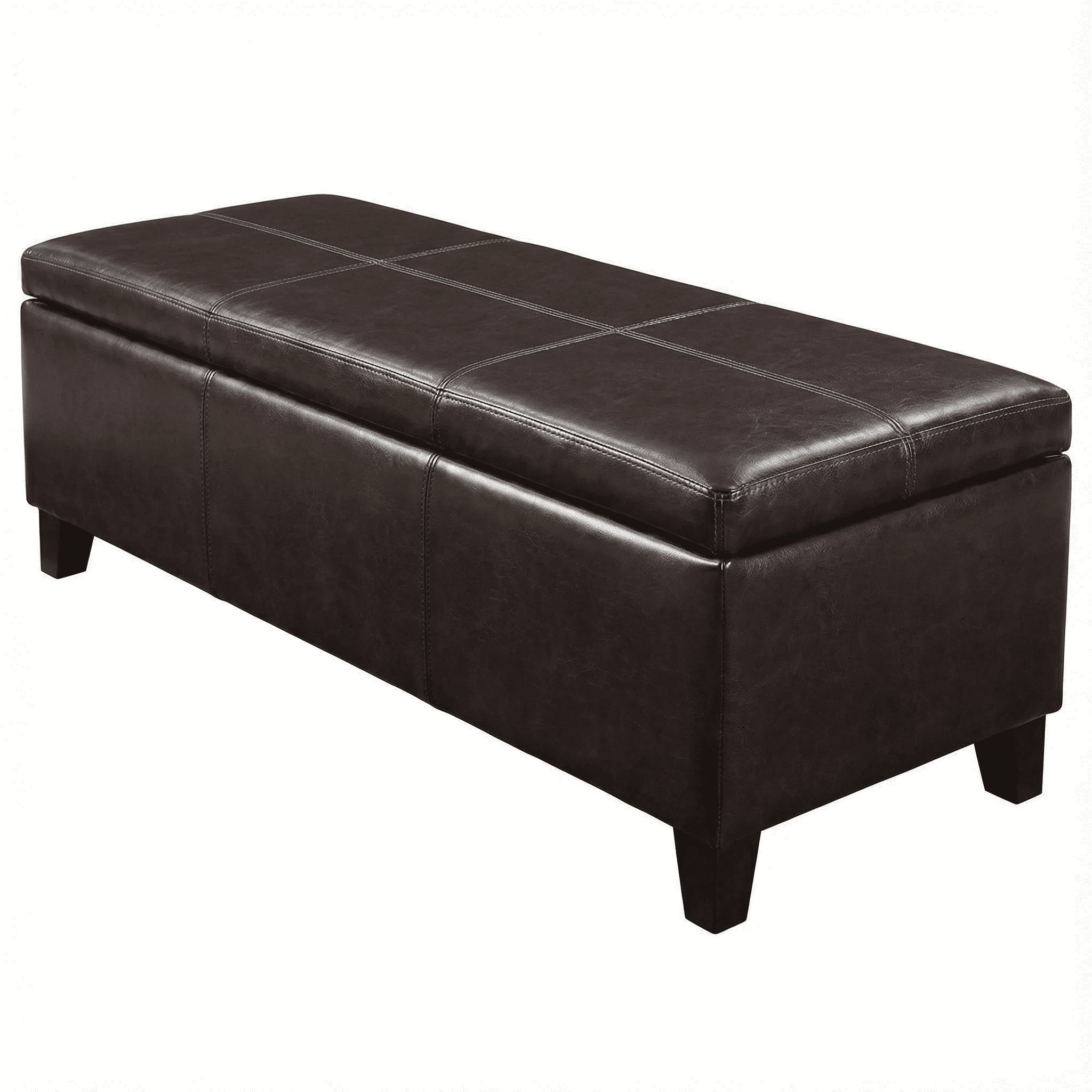 Storage Ottoman Bench, Rectangular Ottoman, Upholstered Bench with Safety Hinges and Large Storage, Solid Wood Frame Assembled for Living Room, Entryway, Family Room, Distressed Brown