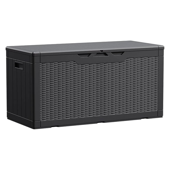 SONGMY 100 Gallon Waterproof Large Resin Deck Box Indoor Outdoor Lockable Storage Container for Patio Furniture Cushions Garden Tools (100 Gallon, Black)