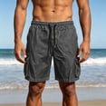 thumbnail image 2 of BiZtdJrK Men's Loose Fit Denim Cargo Shorts Big and Tall Stretch Shorts Casual Drawstring Elastic Waist Short with Pockets Gray,XXL, 2 of 9