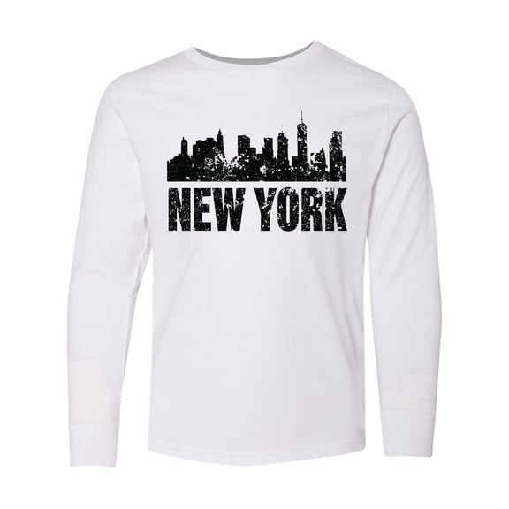Inktastic New York Skyline Grunge Long Sleeve Youth T-Shirt