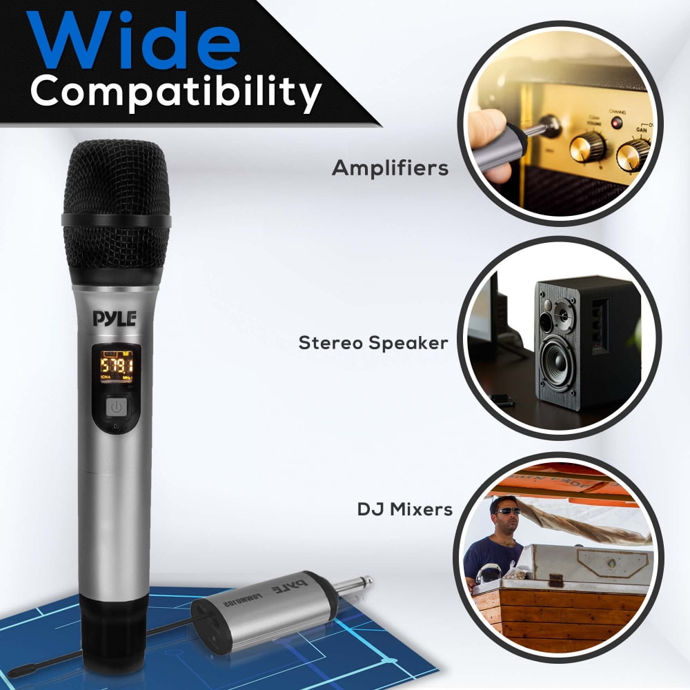8 Channel Wireless Microphone System - Portable VHF Cordless Audio Mic Set with 1/4" and XLR Output, Dual Antenna, Black & Hosa CMS-110 3.5 mm TRS to 1/4" TRS Stereo Interconnect Cable, 10 Feet