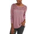 thumbnail image 3 of Women's Long Sleeve Scoop Neck Top with Lace Detail, 3 of 4