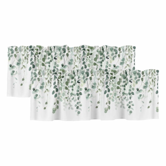 Eucalyptus Leaf Sage Green Valances for Windows, Decorative Rod Pocket Window Valance Curtains, Spring Weeping Leaves Botanical Short Curtain Drapes for Kitchen/Living Room, 2 Panels, 42" W x 12" L