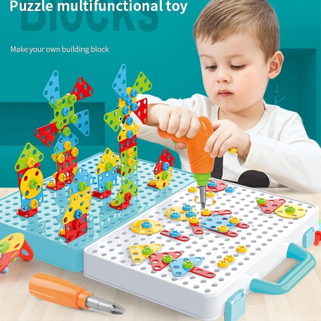 Set de construcción Huoguo para niños, taladro, tuerca, tuerca, rompecabezas 3D