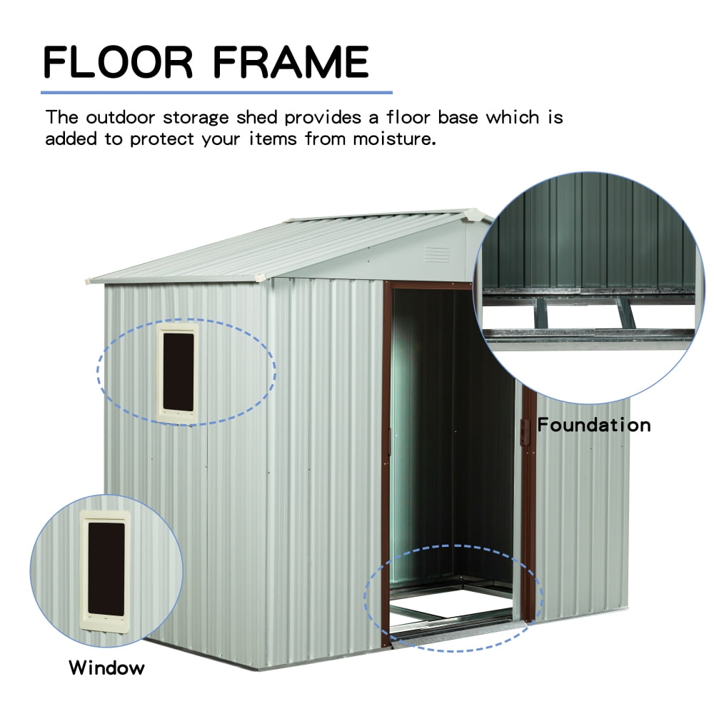 8x4 FT White Metal Storage Shed, Galvanized Steel with Ventilation Window for Garden & Outdoor Equipment Storage