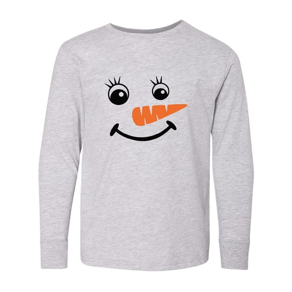 Inktastic Cute Snowman Face Long Sleeve Youth T-Shirt