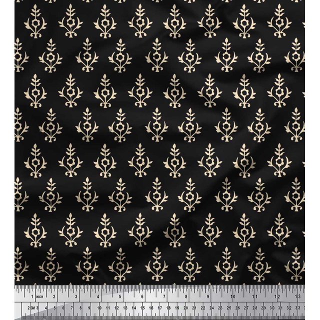 Soimoi Black Rayon Crepe Fabric Floral Block Print Sewing Fabric Yard 46 Inch Wide