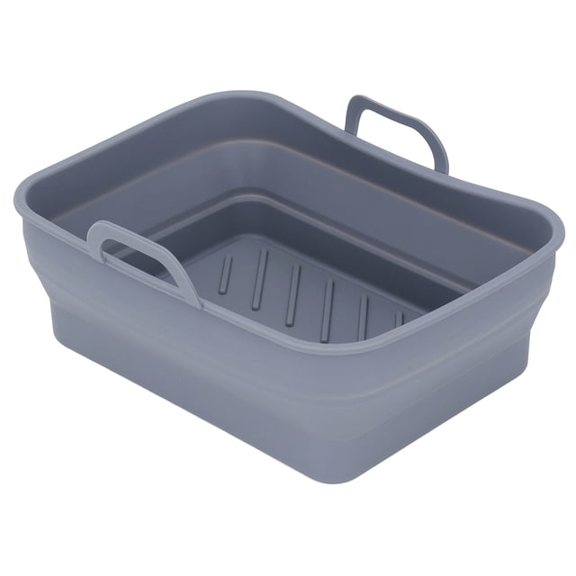 Silicone Fryer Pot, Handle Raised Lines Non Stick Silicone Fryer Liner Rectangular For Kitchen Black,Grey