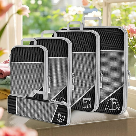 COM1950s Packing Cubes for Suitcases, Packing Cubes for Travel, Packing Cubes Set of 5 Compression Suitcase Luggage Organizer Bags for Travel Accessories, Compression Packing Cubes