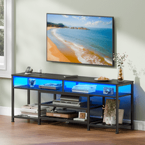 Tydimor Modern TV Stand for TVs up to 70", Media Console with Storage for Living Room, LED Entertainment Center with Outlets, Black