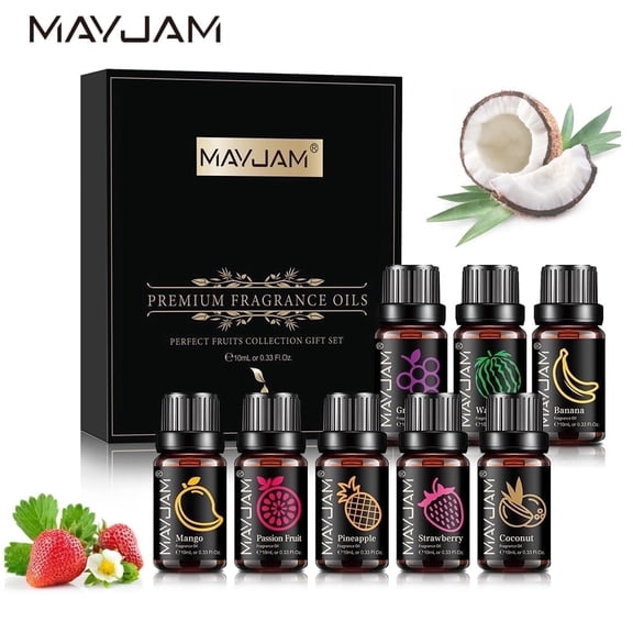 MAYJAM 8Pcs Fragrance Oil Set Fruit Essential Oils for Diffusers, Candle Making (8X10Ml)