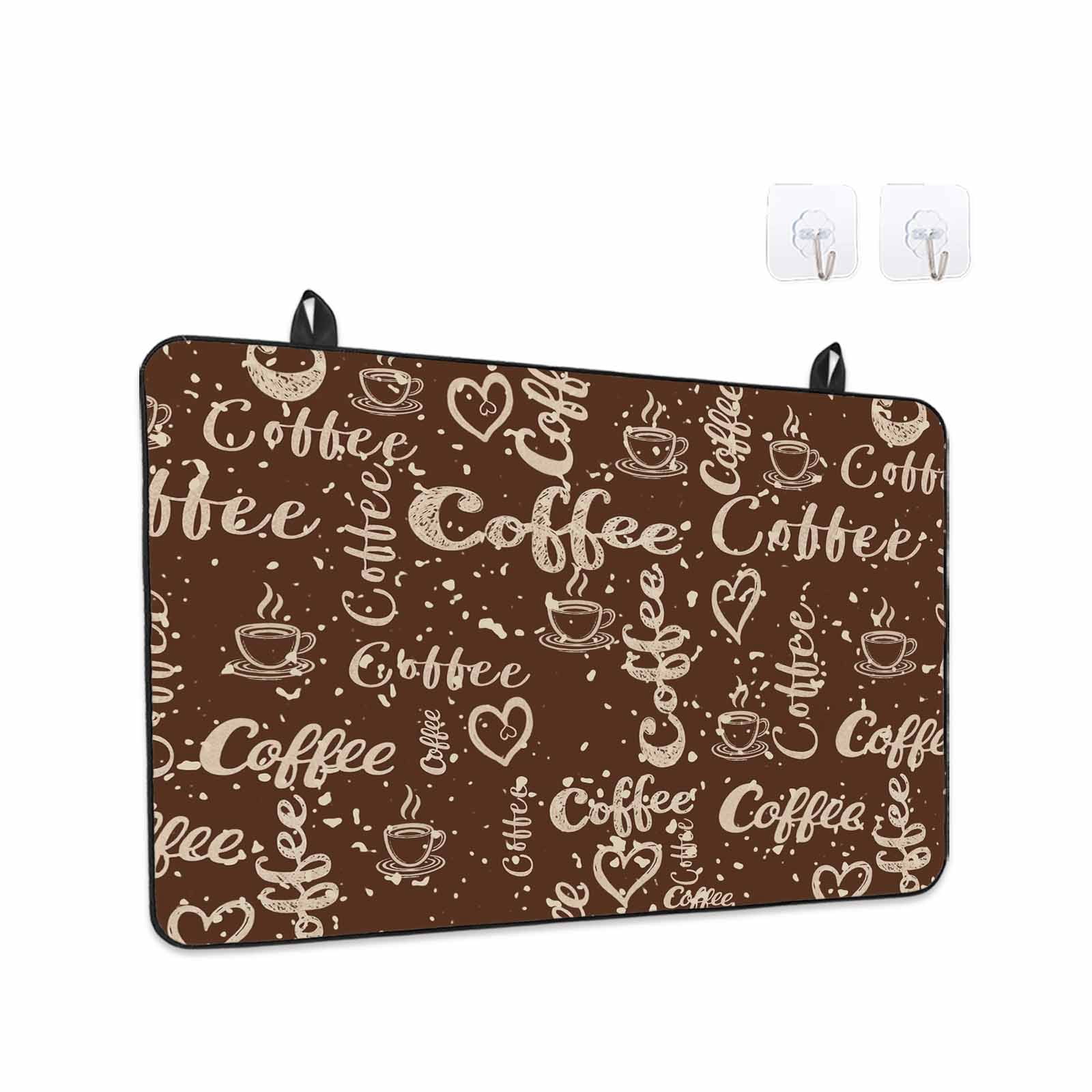 Brown Coffee Vintage Stove Top Cover for Electric Stove, Heat-proof & Non Slip Glass Top Stove Cover Protector, Coffee Cup Love Hearts Farmhouse Kitchen Flat Cooktop Rubber Mat 24x21 Inches