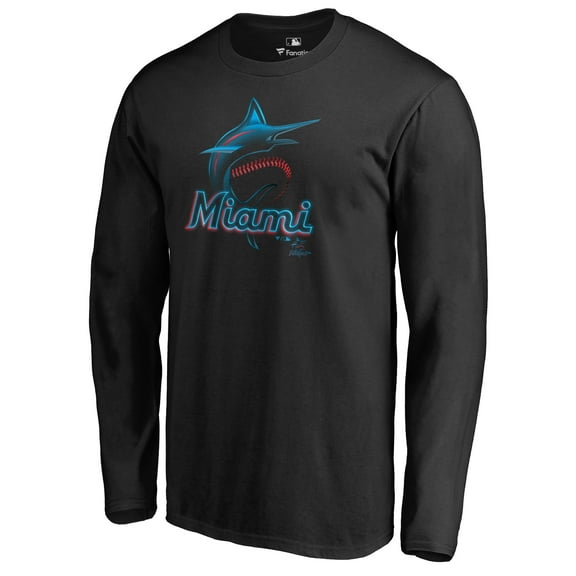 Men's Black Miami Marlins Midnight Mascot Long Sleeve T-Shirt