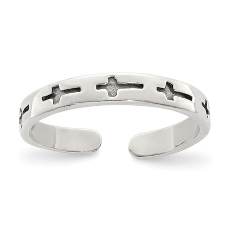 Primal Silver Sterling Silver Antiqued Crosses Toe Ring