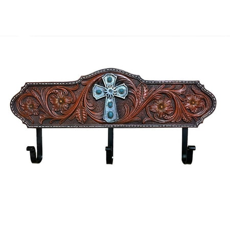 

AR Country Store Faux Tooled Leather Flower & Cross Hooks - Wall Mount
