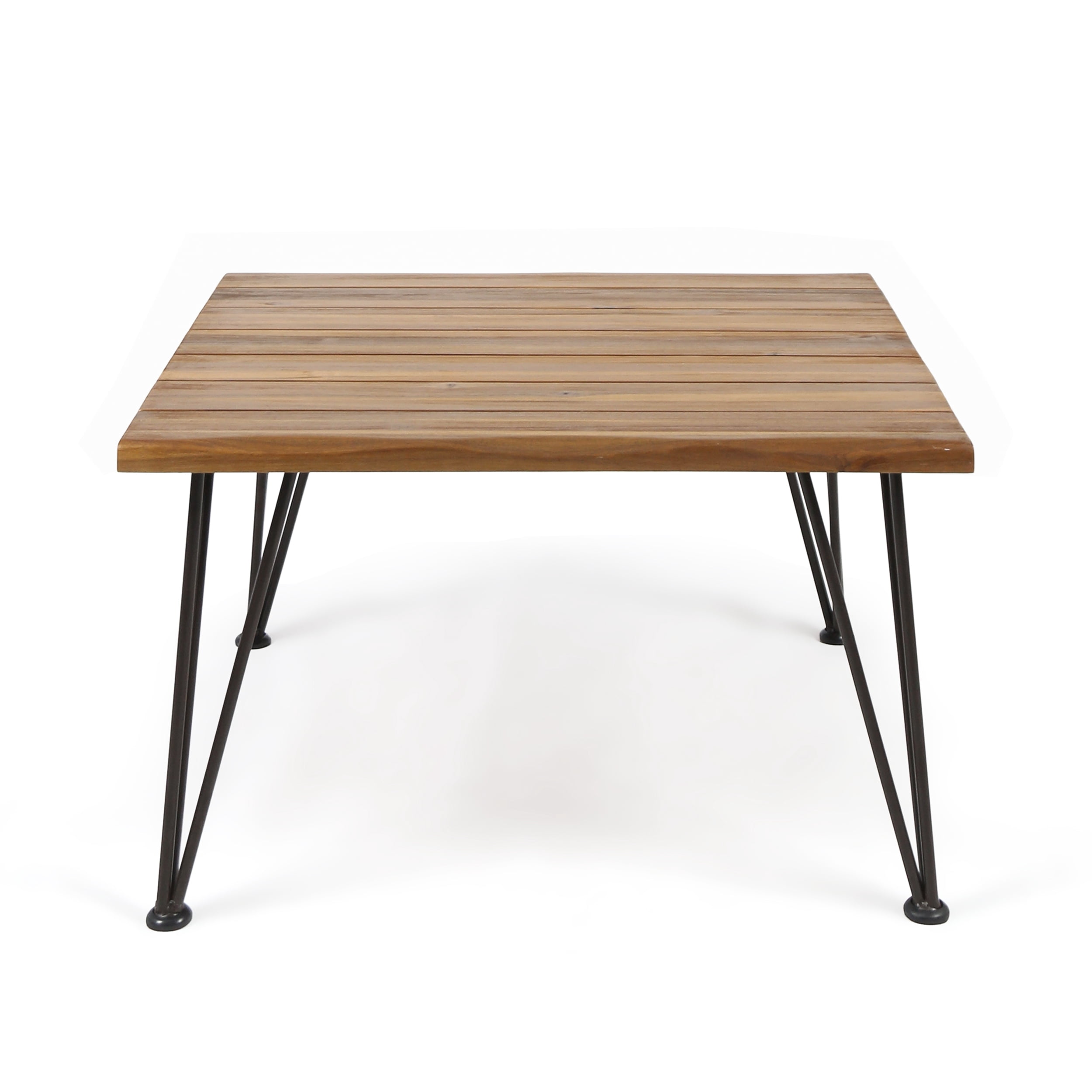 Outdoor Industrial Acacia Wood Coffee Table with Finish Iron Frame,Rustic,Teak