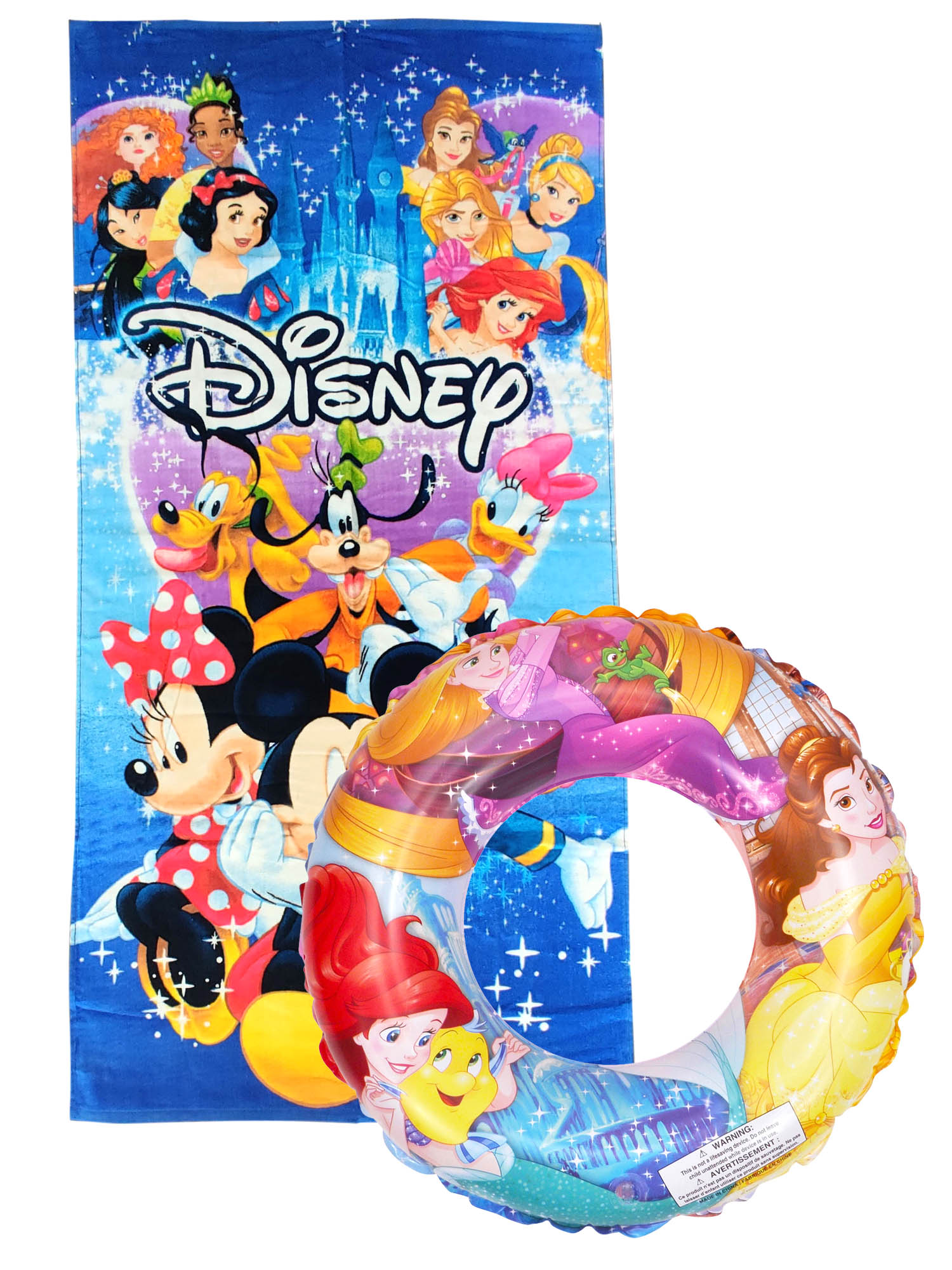 Disney Princesses Beach Pool Towel 58x28" w/ Belle Inflatable Swim Ring