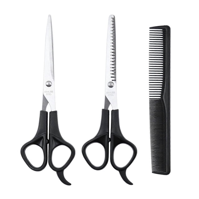 Juego de 3 tijeras profesionales para cortar el cabello con tijeras de entresacar y peine para uso en salones de belleza y en casa.