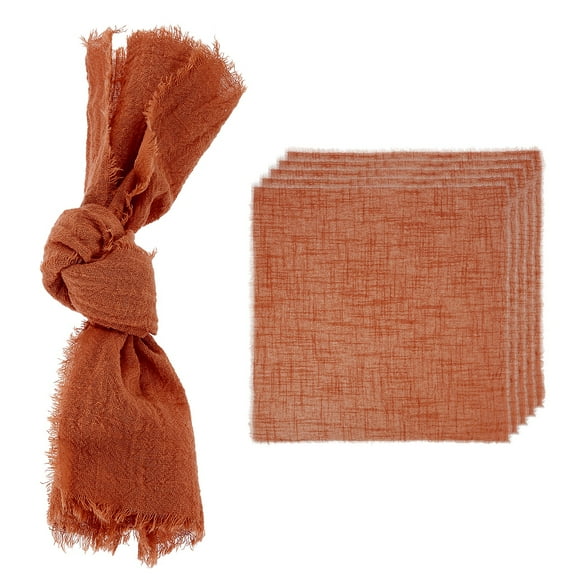 Uxcell 6 Pack Handmade Cloth Napkins, 16.5x16.5 Inch Cotton Napkins with Fringe Square Rustic Table Napkin for Wedding Party Dinner Table Decor Bridal Shower, Dark Orange