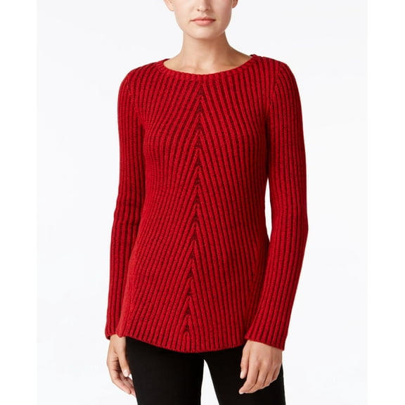 Style & Co. Womens Marled Cable Knit Pullover Sweater Red L