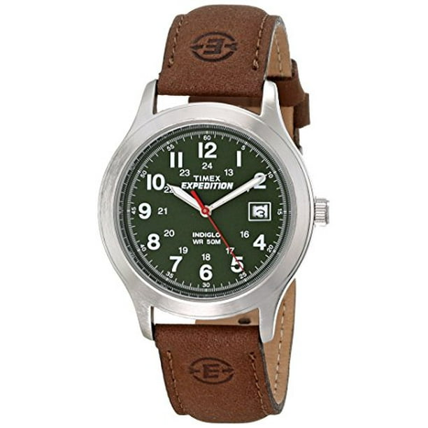 expedition metal field 37mm leather strap watch
