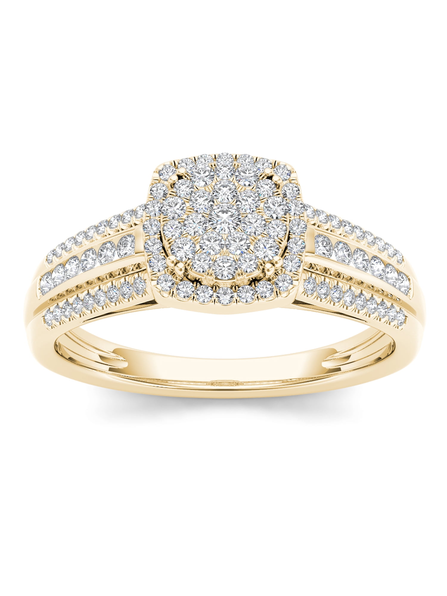 3/8Ct TDW Diamond 10K Yellow Gold Cluster Halo Engagement Ring ...