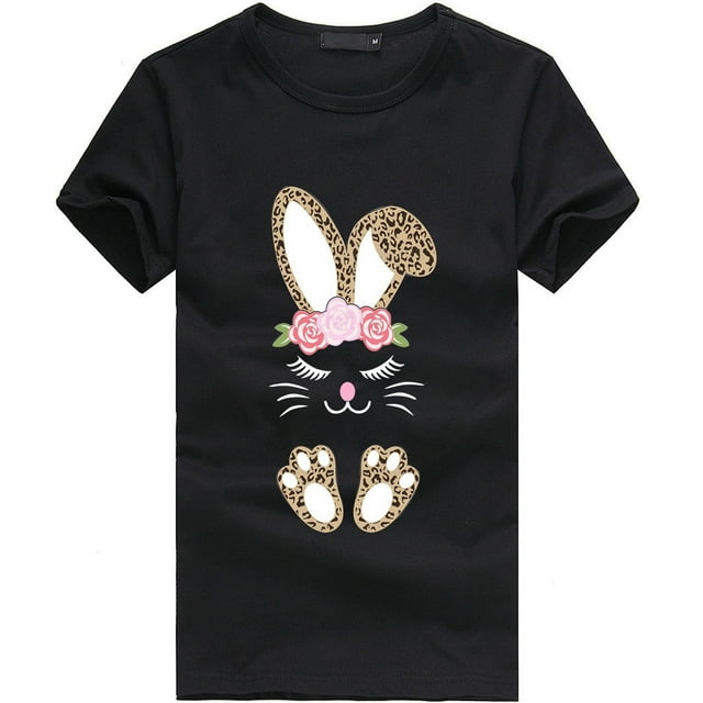 EQWLJWE Chemises de Pâques pour Femmes, Été Mignon Imprimé Lettre Hauts Blouse Décontractée Manches Courtes Col Rond T-Shirts Graphiques Lapin Liquidation