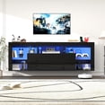thumbnail image 3 of Blotout 71" Floating High Gloss LED TV Stand for up to 75/85" TVs, 23.6" Tall Wall-Mounted Entertainment Center with Power Outlets & Hidden Storage Cabinet and Open Adjustable Glass Shelf, Black, 3 of 9