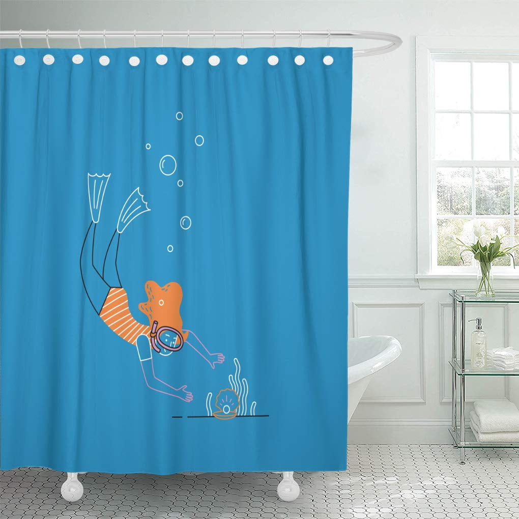 Cynlon Underwater Dive Girl Scuba Diving Under The Sea Deep Bathroom Decor Bath Shower Curtain 60x72 Inch Walmart Com Walmart Com