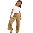 thumbnail image 3 of Ugoldhm Girl's High Waist Wide Leg Cotton Linen Pants Drawstring Waist Split Hem Casual Pants with Pockets for Summer Ages 4-13, 3 of 6