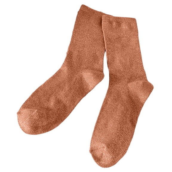 FEIFLY Solid Color Sheer Stockings For Summer Glitter Thread Thin Breathable Mid-Calf Socks Casual Daily Wear Stylish