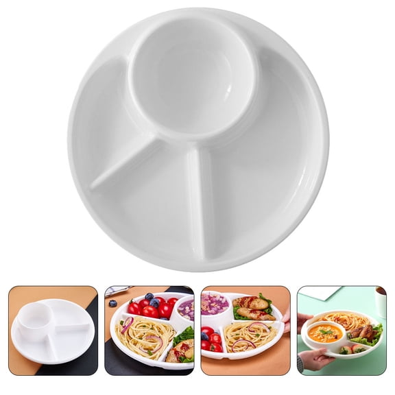 DRAFIDEEP Set of 2 White Divided Plates with Compartments, Easy to Clean Portion Control Dinner Plates for Home Use