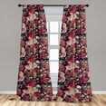 thumbnail image 2 of Rose Print Window Curtains, Delicate Aura of Garden Scene Flowers Vintage Pattern Cottagecore, Lightweight Decor 2-Panel Set with Rod Pocket, Pair of - 28"x63", Dark Coral Mustard Rose, by Ambesonne, 2 of 3