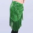 thumbnail image 6 of Nfurl Sequin Tassel Skirt for Women Shiny Belly Dance Hip Scarf Rave Party Festival Mini Skirts Trendy Glitter Sparkly Fringe Skirt Green Free Size, 6 of 7