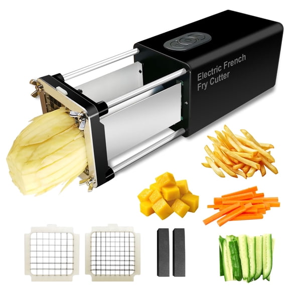 Electric French Fry Cutter, Commercial Automatic French Fry Cutter, Stainless Steel Potato Cutter with 1/2-Inch & 3/8-Inch Blade, Electric Potato Cut