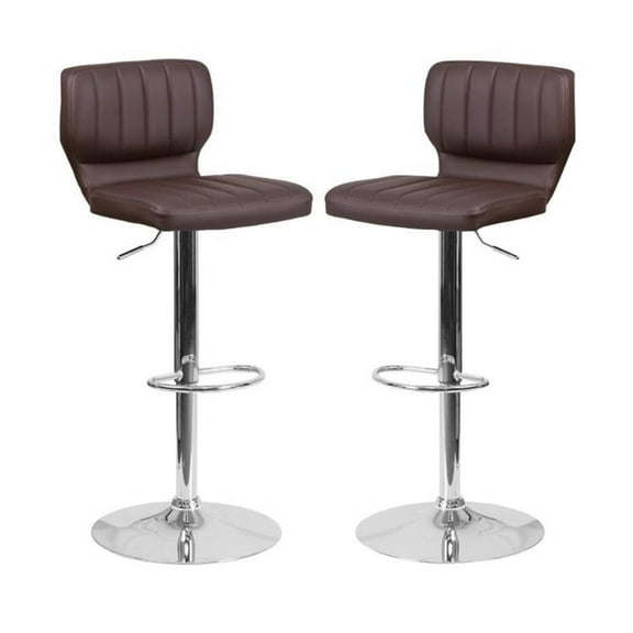 Home Square Faux Leather Vinyl Upholstery Bar Stool in Brown - Set of 2