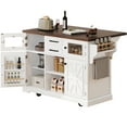 thumbnail image 6 of Harper & Bright Designs Kitchen Island with Drop Leaf and Wheels, Kitchen Storage Cart with 4 Door Shelves, Farmhouse Rolling Kitchen Island with Power Outlet and Visual Glass Door, White, 6 of 14