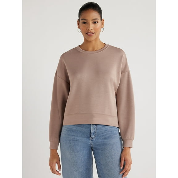 Scoop Women's and Women's Plus Ultimate Scubaknit Cropped Sweatshirt with Drop Sleeves, Size XS-4X