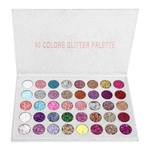 SUMEITANG Paleta de sombras de ojos con purpurina gruesa prensada de 40 colores, pegamento autoadhesivo, purpurina en gel, paleta de sombras de ojos con brillo colorido altamente pigmentado para mujer