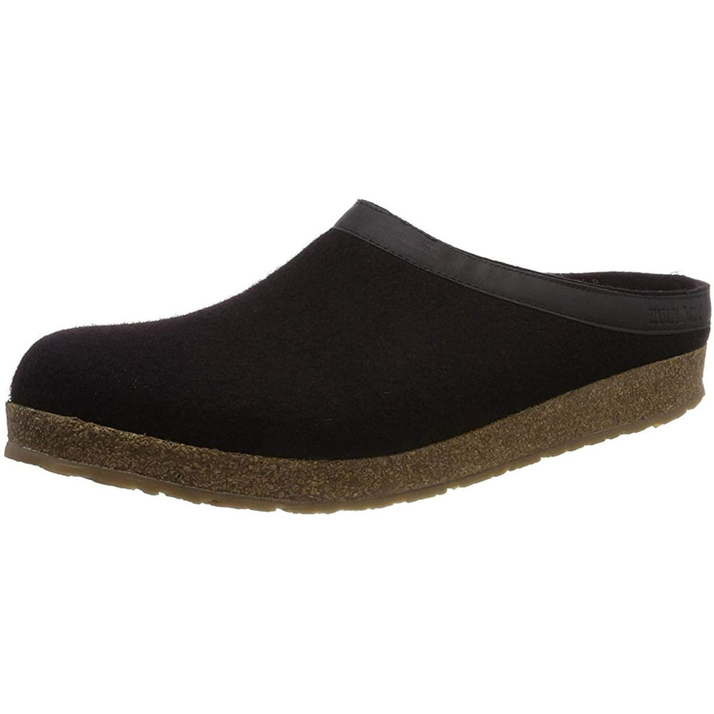 HAFLINGER UNISEX GZL LEATHER TRIM GRIZZLY CLOG BLACK 38, Rubber sole By Brand HAFLINGER